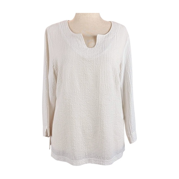 EXOFFICIO WHITE CREPE BLOUSE, SIZE L - Picture 1 of 4